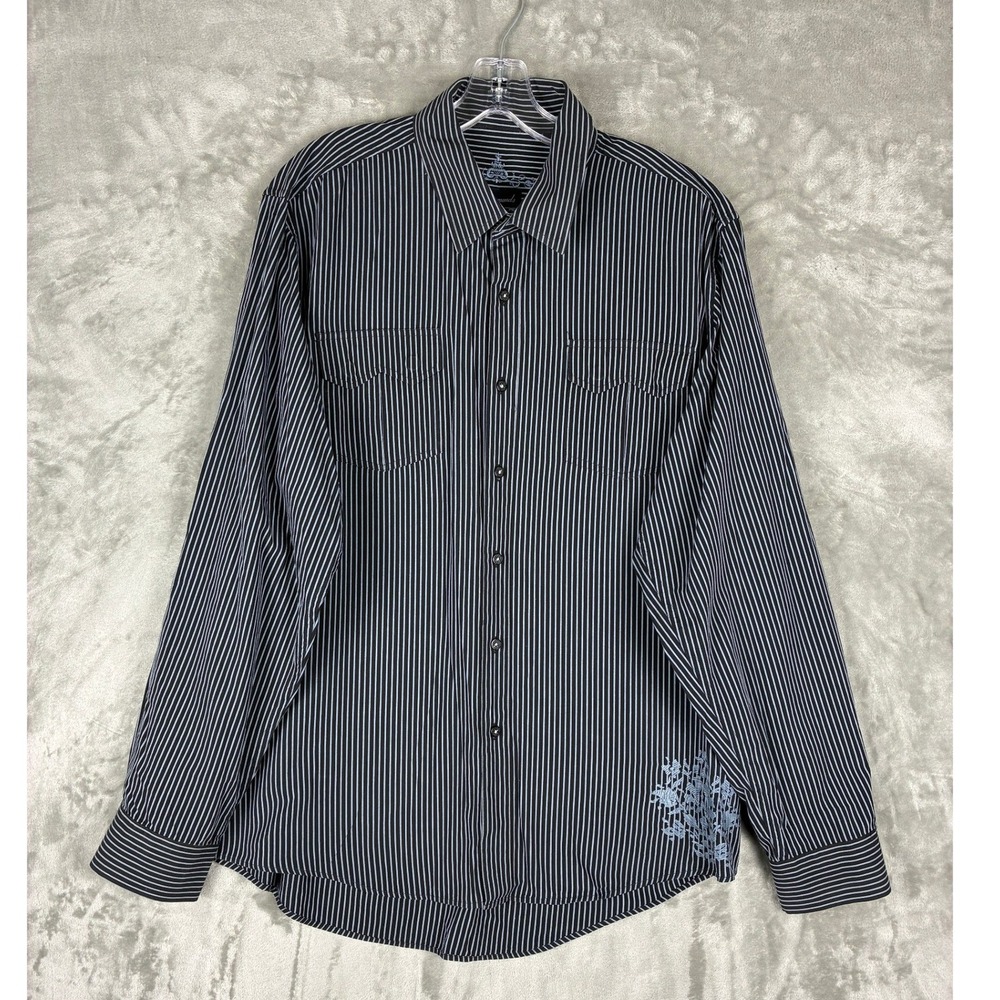7 Diamonds Mens XXL Black Pinstripe Embroidered Long Sleeve Button Down Shirt